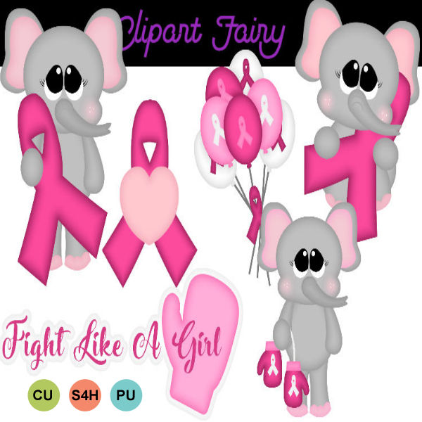Elephants with pink awareness Ribbon - Click Image to Close
